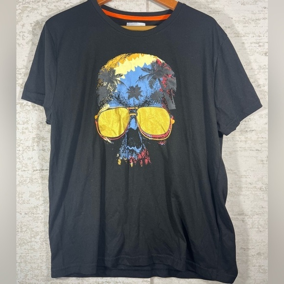 Bushwick Supply clothing t shirt with Colorful Graphic Skull with Palm Trees - Picture 1 of 6